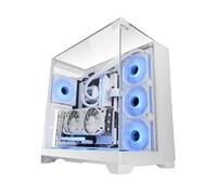 Mars Gaming MC-VISION, Boîtier Gaming ATX, Triple Verre Trempé Continu Sans Cadre, Structure à Double Chambre, Compatible avec Cartes Mères à Connecteur Inversé, Support Refroidissement Liquide, Blanc