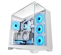 Mars Gaming MC-VISION, Boîtier Gaming ATX, Triple Verre Trempé Continu Sans Cadre, Structure à Double Chambre, Compatible avec Cartes Mères à Connecteur Inversé, Support Refroidissement Liquide, Blanc