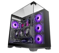 Mars Gaming MC-Vision, Boîtier Gaming ATX, Triple Verre Trempé Continu sans Cadre, Structure à Double Chambre, Compatible avec Cartes Mères à Connecteur Inversé, Support Refroidissement Liquide, Noir