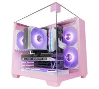 Mars Gaming MC-VISIONM, Boîtier Gaming Compact MicroATX, Triple Verre Trempé, Structure Double Chambre, Support Refroidissement Liquide Jusqu’à 240mm, Mini-Tour PC avec Grande Capacité Interne, Rose