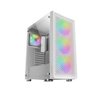 Mars Gaming MCFW Boîtier PC Midi Tower Blanc, ATX/microATX/Mini-ITX, 2x3.5", 2x2.5", Vent. ARGB, Façade Metal-Mesh, Fenêtre Verre Trempé, USB 3.2 Gen 1