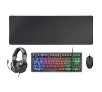 Mars Gaming MCP-RGB3, Langue Espagnole, Ensemble RGB Clavier Fixe, Souris Flow 3200 DPI, Casque Over-Ear, Tapis de Souris XXL, Noir
