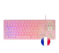Mars Gaming MCP-RGB3, Ensemble Clavier Gaming Fixe RGB + Souris Gaming RGB Flow 3200 DPI + Casque Over-Ear RGB + Tapis de Souris XXL, Rose, Langue Française