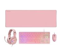 Mars Gaming MCP-RGB3, Langue Portugaise, Ensemble RGB Clavier Fixe, Souris Flow 3200 DPI, Casque Over-Ear, Tapis de Souris XXL, Rose