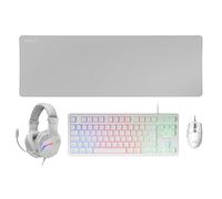 Mars Gaming MCP-RGB3, Langue Portugaise, Ensemble RGB Clavier Fixe, Souris Flow 3200 DPI, Casque Over-Ear, Tapis de Souris XXL, Blanc