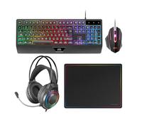 Mars Gaming MCP124PRO, Combo Gaming 4en1, Clavier RGB H-Mech avec Repose-Poignets, Souris RGB 3200DPI et Switches HUANO, Casque FRGB, Tapis Nanotextile 36x26cm, Multiplateforme, Espagnol, Noir