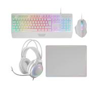 Mars Gaming MCP124PRO, Français, Combo Gaming 4en1, Clavier RGB H-Mech avec Repose-Poignets, Souris RGB 3200DPI et Switches HUANO, Casque FRGB, Tapis Nanotextile 36x26cm, Multiplateforme, Blanc