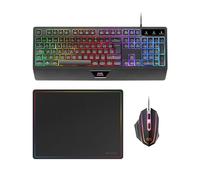 Mars Gaming MCP124PT, Disposition Portugaise, Combo Gaming 3en1, Clavier Ergonomique H-Mech LED RGB, Souris RGB 3200DPI Switches HUANO, Tapis Nanotextile 360x260mm, Compatibilité Multiplateforme, Noir