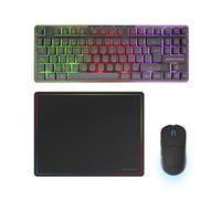 Mars Gaming MCPWTKL, Combo Gaming sans Fil, Technologie DualPro Link 2.4GPRO, Clavier TKL FRGB Rainbow + Souris RGB 3200DPI avec Switches HUANO + Tapis Antidérapant 360x260mm, Noir, Espagnol
