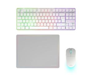 Mars Gaming MCPWTKL, Espagnol, Combo Gaming sans Fil, Technologie DualPro Link 2.4GPRO, Clavier TKL FRGB Rainbow + Souris RGB 3200DPI avec Switches HUANO + Tapis Antidérapant 360x260mm, Blanc