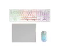 Mars Gaming MCPWX, Combo Gaming sans Fil, Technologie DualPro Link 2.4GPRO, Clavier Complet FRGB avec Contrôle Multimédia + Souris RGB 3200DPI + Tapis Antidérapant 360x260mm, Blanc, Espagnol
