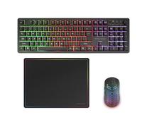 Mars Gaming MCPWX, Combo Gaming sans Fil, Technologie DualPro Link 2.4GPRO, Clavier Complet FRGB avec Contrôle Multimédia + Souris RGB 3200DPI + Tapis Antidérapant 360x260mm, Noir, Anglais US