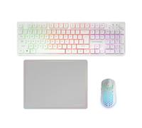 Mars Gaming MCPWX, Combo Gaming sans Fil, Technologie DualPro Link 2.4GPRO, Clavier Complet FRGB avec Contrôle Multimédia + Souris RGB 3200DPI + Tapis Antidérapant 360x260mm, Blanc, Anglais US