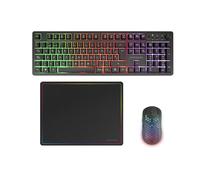 Mars Gaming MCPWX, Combo Gaming sans Fil, Technologie DualPro Link 2.4GPRO, Clavier Complet FRGB avec Contrôle Multimédia + Souris RGB 3200DPI + Tapis Antidérapant 360x260mm, Noir, Espagnol