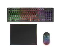 Mars Gaming MCPWX, Combo Gaming sans Fil, Technologie DualPro Link 2.4GPRO, Clavier Complet FRGB avec Contrôle Multimédia + Souris RGB 3200DPI + Tapis Antidérapant 360x260mm, Noir, Portugais