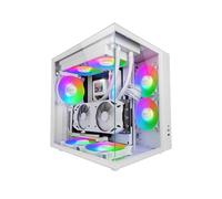 Mars Gaming MCV-One, Boîtier Gaming ATX, Double Verre Trempé Continu, Ventilateur FRGB 12cm, Structure à Double Chambre, Moyen-Tour PC Compact, Support Refroidissement Liquide jusqu'à 240mm, Blanc