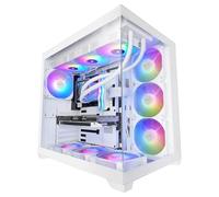 Mars Gaming MCV5, Boîtier PC ATX, Verre Trempé Panoramique, 4X Ventilateurs ARGB 120mm, 7 Slots PCI Horizontaux + 2 Slots PCI Verticaux, Compatible Cartes Mères à Connecteur Inversé, USB-C, Blanc