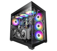 Mars Gaming MCV5, Boîtier PC ATX, Verre Trempé Panoramique, 4X Ventilateurs ARGB 120mm, 7 Slots PCI Horizontaux + 2 Slots PCI Verticaux, Compatible Cartes Mères à Connecteur Inversé, USB-C, Noir