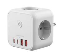 Mars Gaming MD-CUBE20, Powercube Multifonction Compact, 3X Prises SCHUKO + 2X USB-C + 2X USB-A, Charge Rapide PD 20W, Technologie GaN, Bouton on/Off avec Indicateur LED, 9 Protections, Blanc
