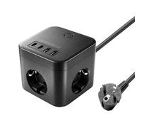 Mars Gaming MD-CUBE35, Powercube Multifonction Compact, 3X Prises SCHUKO + 2X USB-C + 2X USB-A, Charge Rapide PD 35W, Technologie GaN, Câble 1.8m, Bouton on/Off et Indicateur LED, 9 Protections, Noir