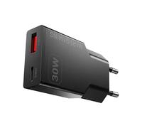Mars Gaming MD-GAN30, Chargeur USB 30W, Charge Rapide PD 3.0 et QC 3.0, Technologie GaN, Format Ultra-Compact et Léger, 9 Protections de Sécurité, Port USB-C et USB-A, Prise Européenne Type C, Noir
