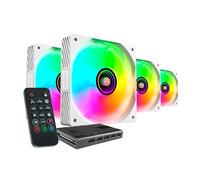 Mars Gaming MF-SI4KIT, Kit de 4 Ventilateurs Ultra-Silencieux 120mm, Éclairage ARGB Miroir Infini, Roulements FDB et Noyau en Cuivre, Télécommande et HUB, Compatibilité Totale ARGB, Blanc