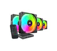Mars Gaming MFSI4KIT - Kit de 4 ventilateurs 120mm pour boîtier PC, 700-1200 RPM, 14 dB, roulement hydraulique, éclairage RGB, contrôleur et télécommande inclus.
