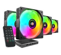 Mars Gaming MF-SI4KIT, Kit de 4 Ventilateurs Ultra-Silencieux 120mm, Éclairage ARGB Miroir Infini, Roulements FDB et Noyau en Cuivre, Télécommande et HUB, Compatibilité Totale ARGB, Noir