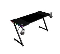 Mars Gaming MGD-X140RGB, Bureau Gaming Ergonomique, Éclairage ARGB avec Télécommande, Surface Fibre de Carbone, Tapis XXL, Supports Casque et Boisson, Gestion Câbles, Bureau Gaming 140x60cm, Noir