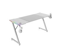 Mars Gaming MGD-X160RGB, Bureau Gaming Ergonomique, Éclairage ARGB avec Télécommande, Surface Fibre de Carbone, Tapis XXL, Supports Casque et Boisson, Gestion Câbles, Bureau Gaming 160x60cm, Blanc