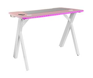 Mars Gaming MGD100RGBP, Bureau Gaming Ergonomique RGB, Tapis XXL, Support Casque et Boisson, Bureau PC, 100x60cm, Rose
