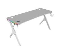 Mars Gaming MGD140RGBW Blanc, Table de Jeu RGB 140cm, Support Casque+Boissons, Tapis de Souris Total