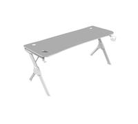 Mars Gaming MGDXLW Bureau Gaming 160cm x 60cm, Plateau Fibre de Carbone Blanc, Structure Acier Blanc, Charge 100kg, Gestion Câbles, Tapis Nanotextile