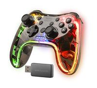 Mars Gaming MGP-24, Manette Sans Fil 2.4GPRO, Translucide Neon RGB, Double Vibration Haptique, Joysticks Analogiques, Manette pour PC, PS3, PS4, XBOX360, Raspberry Pi, Mac, Android, Transparente
