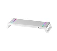 Mars Gaming MGS-ONE Blanc, Support Moniteur Chroma RGB, Taille Ajustable, Support Smartphone et Tablette, USB 2.0 en Façade