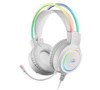 Mars Gaming Casque Gaming MHRGB Éclairage 360º, Ultra-BASS 3D, Microphone réduction de bruit, Blanc