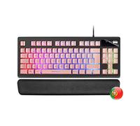 Mars Gaming MKAXPPT Clavier Compact TKL H-Mech, Langue Portugaise, Éclairage RGB 9 Effets, Repose-Poignets en Gel, Rose