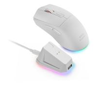 Mars Gaming MM-T3, Souris sans Fil Ultralégère, Bluetooth 5.0 + 2.4GHz + Câble, Capteur Optique PIXART PAW3104PRO 14400 DPI, Base Chargement Magnétique RGB, Switchs Huano, Logiciel de Contrôle, Blanc
