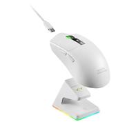 Mars Gaming MMW-Elite, Souris sans Fil Gaming, Bluetooth 5.4 + 2.4GPRO + Câble, Capteur Optique PixArt PAW3311PRO 20000 DPI, Ultralégère 69g, 6 Boutons, Écran OLED, Base Charge Magnétique RGB, Blanc