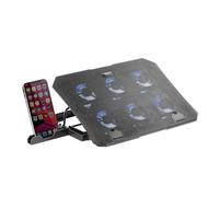 Mars Gaming MNBC23, Base de Refroidissement et Support 16", 6 Ventilateurs Contrôlables avec LED Bleue, Stand 6 Positions, Support Smartphone, 2 USB 2.0, Noir