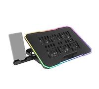 Mars Gaming MNBC7, Base de Refroidissement et Support 16", RGB 10 Modes, 6 Ventilateurs contrôlables, Support 6 Positions, Support pour Smartphone, 2 USB 2.0, Noir