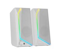 Mars Gaming MS72, Haut-Parleurs Gaming 15W, ÉClairage RGB Flow, 2 Drivers Actifs, Chipset DSP, Connexion Plug&Play USB et Jack 3.5mm, Molette Contrôle du Volume et Port Audio pour Casque, Blanc