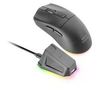 Mars Gaming MM-T3, Souris sans Fil Ultralégère, Bluetooth 5.0 + 2.4GHz + Câble, Capteur Optique PIXART PAW3104PRO 14400 DPI, Base Chargement Magnétique RGB, Switchs Huano, Logiciel de Contrôle, Noir