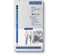 Staedtler Mars Lumograph, Crayons à papier de très haute qualité pour écriture et dessin artistique, Boîte en métal avec 12 crayons assortis 8B-2H, 100 G12 S