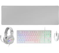 Mars Mcp-Rgb3, Ensemble Clavier Gaming Fixe Rgb + Souris Gaming Rgb Flow 3200 Dpi + Casque Over-Ear Rgb + Tapis De Souris Xxl, Blanc, Langue Française