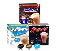 Mars, Snickers and Bounty Hot Chocolate Capsules compatible with Dolce Gusto coffee machine - 24 Hot Chocolate Capsules