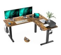 Marsail Bureau debout électrique en forme de L réglable en hauteur avec prise électrique de 10,2 en 1 avec crochet pour écouteurs, bureau debout pour bureau à domicile, poste de travail d'écriture