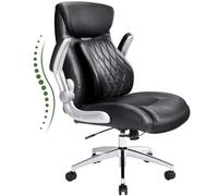 Marsail Chaise de bureau confortable avec soutien lombaire dynamique : chaise de bureau en cuir synthétique à dossier haut avec accoudoirs rabattables, chaise de bureau ergonomique pour le travail à