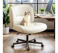 Marsail Chaise de bureau Criss Cross avec roulettes, en cuir PVC résistant aux rayures, chaise de bureau à pieds croisés, large dossier moyen, confortable, sans accoudoirs, chaise d'ordinateur de