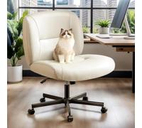 Marsail Chaise de bureau Criss Cross avec roulettes, large et confortable, sans accoudoirs, en cuir PVC, résistant aux rayures, hauteur réglable, pour bureau à domicile